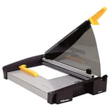 Cisaille papier Plasma A4 FELLOWES — Vue de gauche en fonctionnement avec levier en position haute